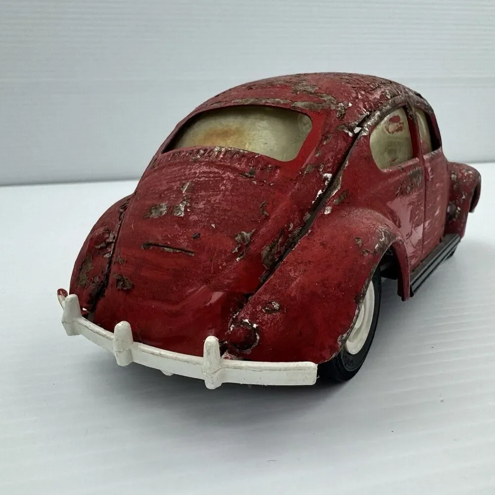 Vintage Tonka VW Bug Beetle Toy Car Red Distressed Metal Large Scale